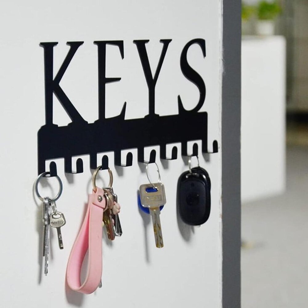 New Metal Key Holder, Key Holder Wall Mounted Key Hooks, Matte Black,11.4''
